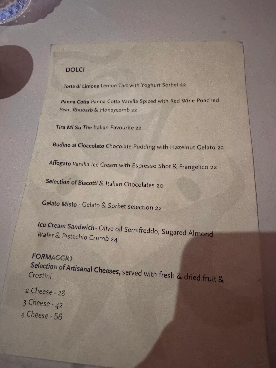 Menu, Italy 1 Camberwell