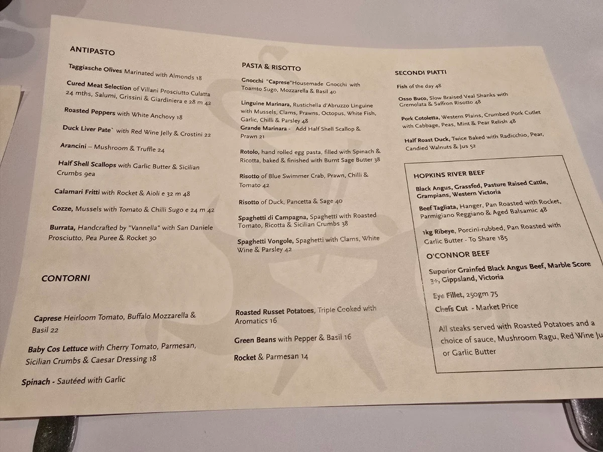 Menu, Italy 1 Camberwell
