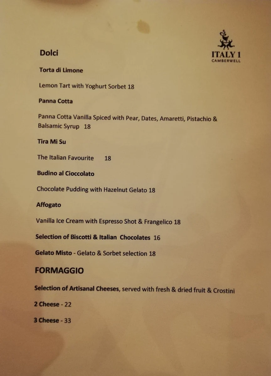 Menu, Italy 1 Camberwell