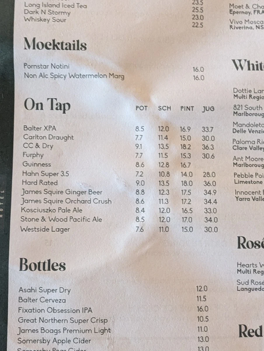 Menu, The Victoria Hotel Yarraville