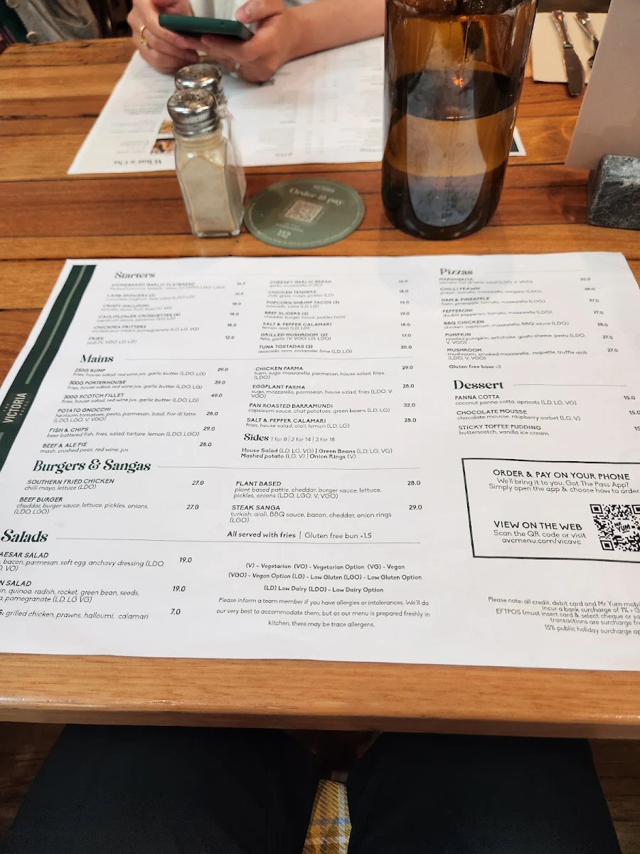 Menu, The Victoria Hotel Yarraville