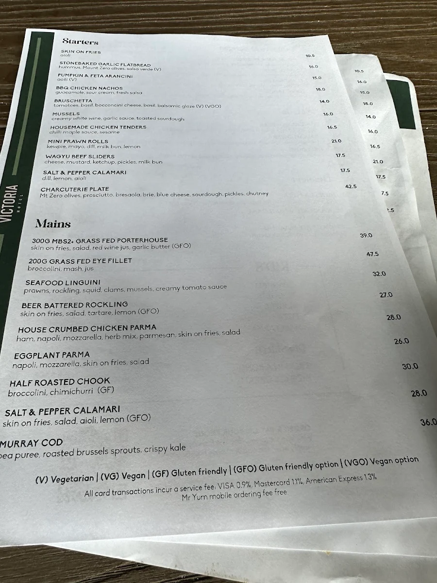 Menu, The Victoria Hotel Yarraville