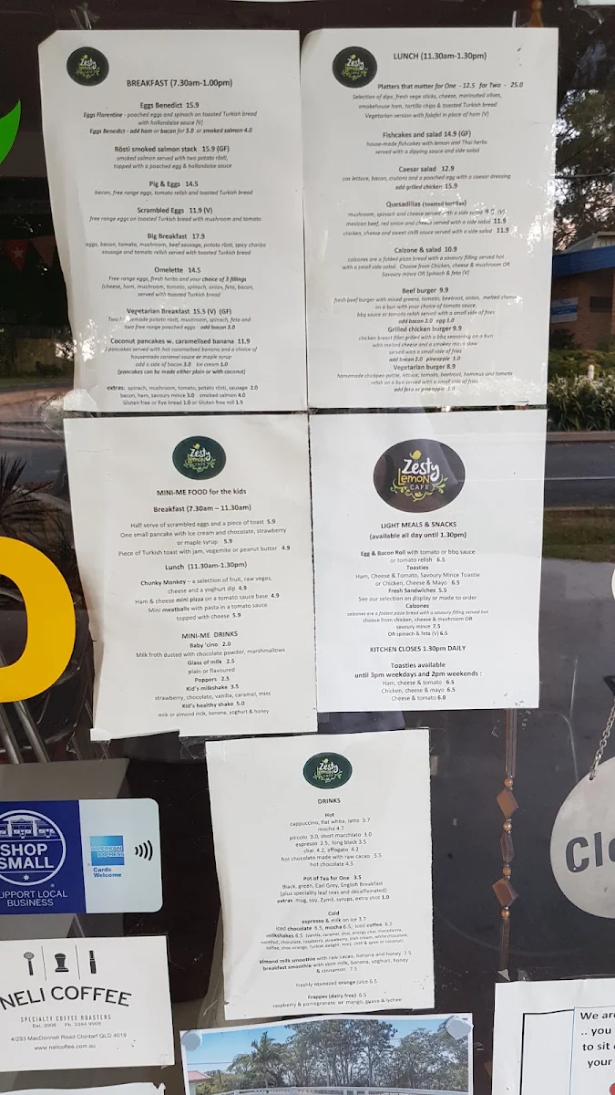 Menu, Zesty Lemon Cafe