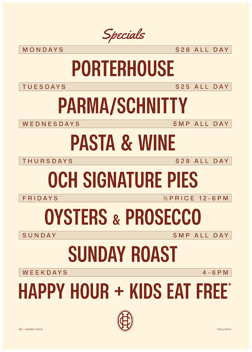 Menu, O'Connells Hotel