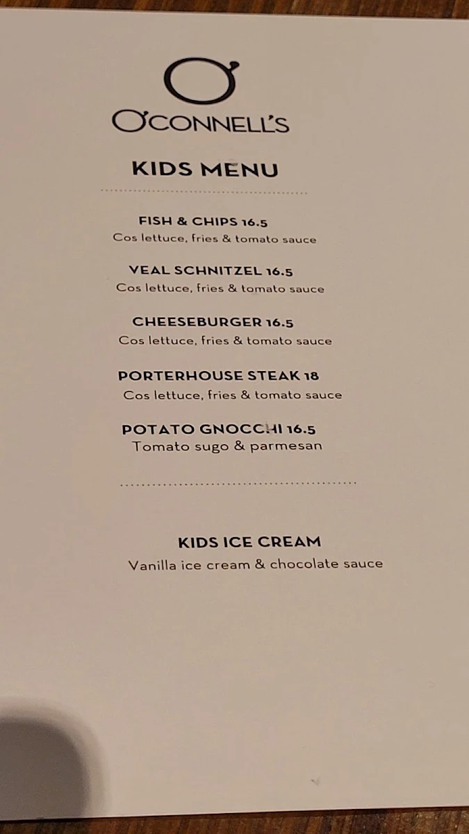 Menu, O'Connells Hotel