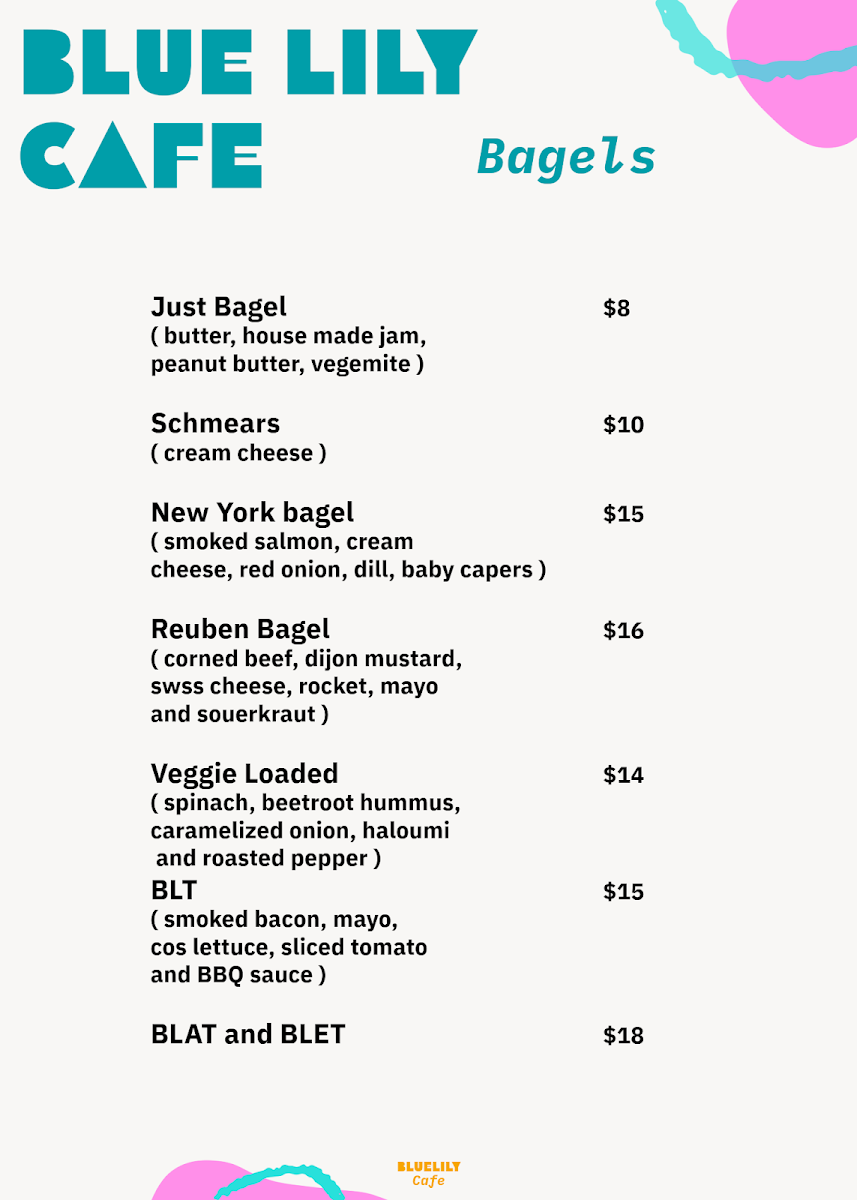 Menu, Blue Lily Cafe