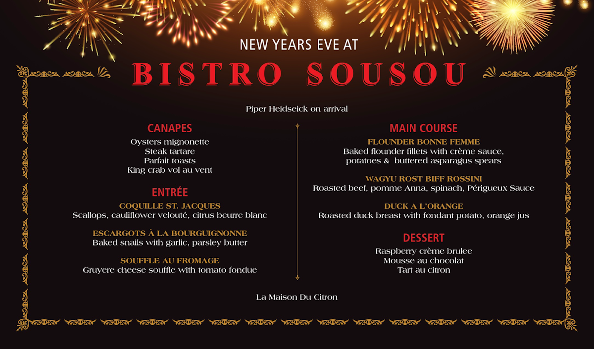 Menu, Bistro Sousou