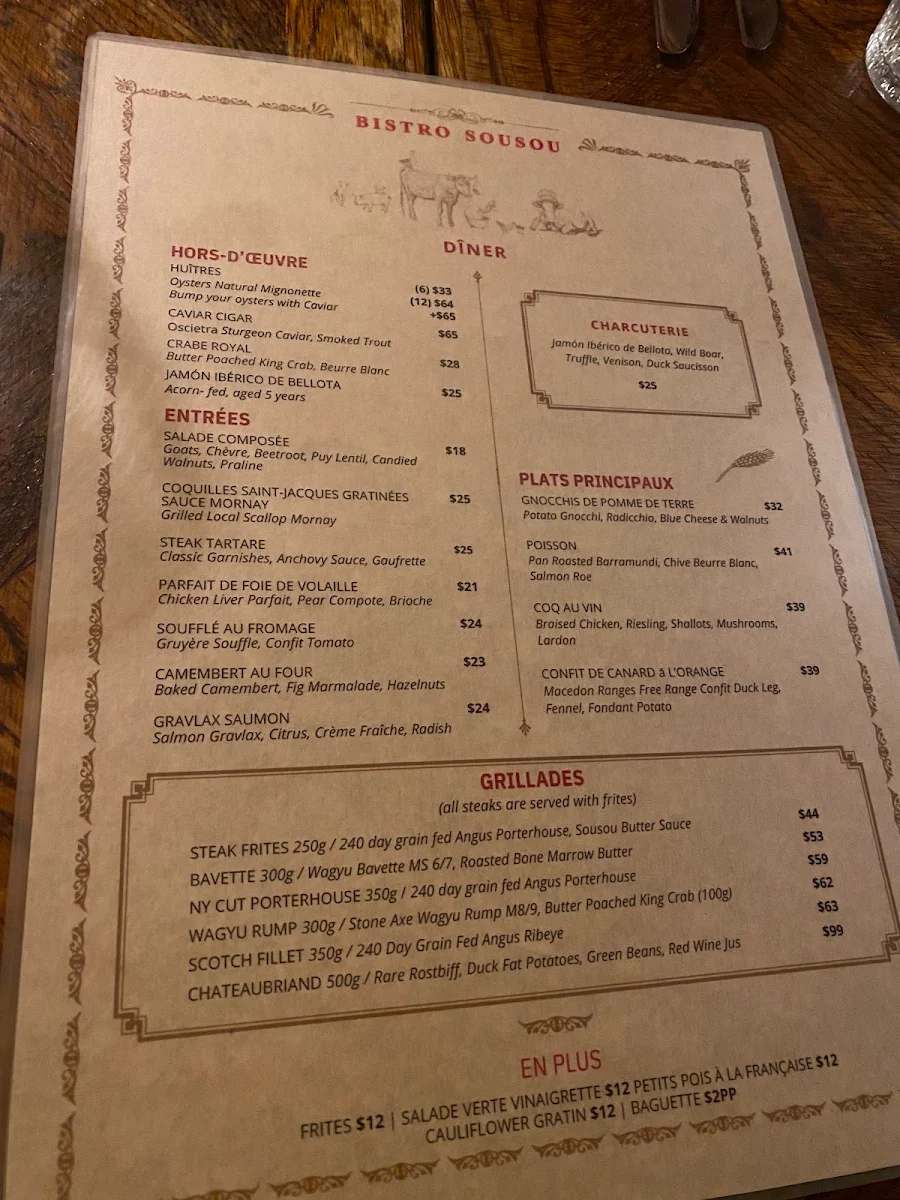 Menu, Bistro Sousou