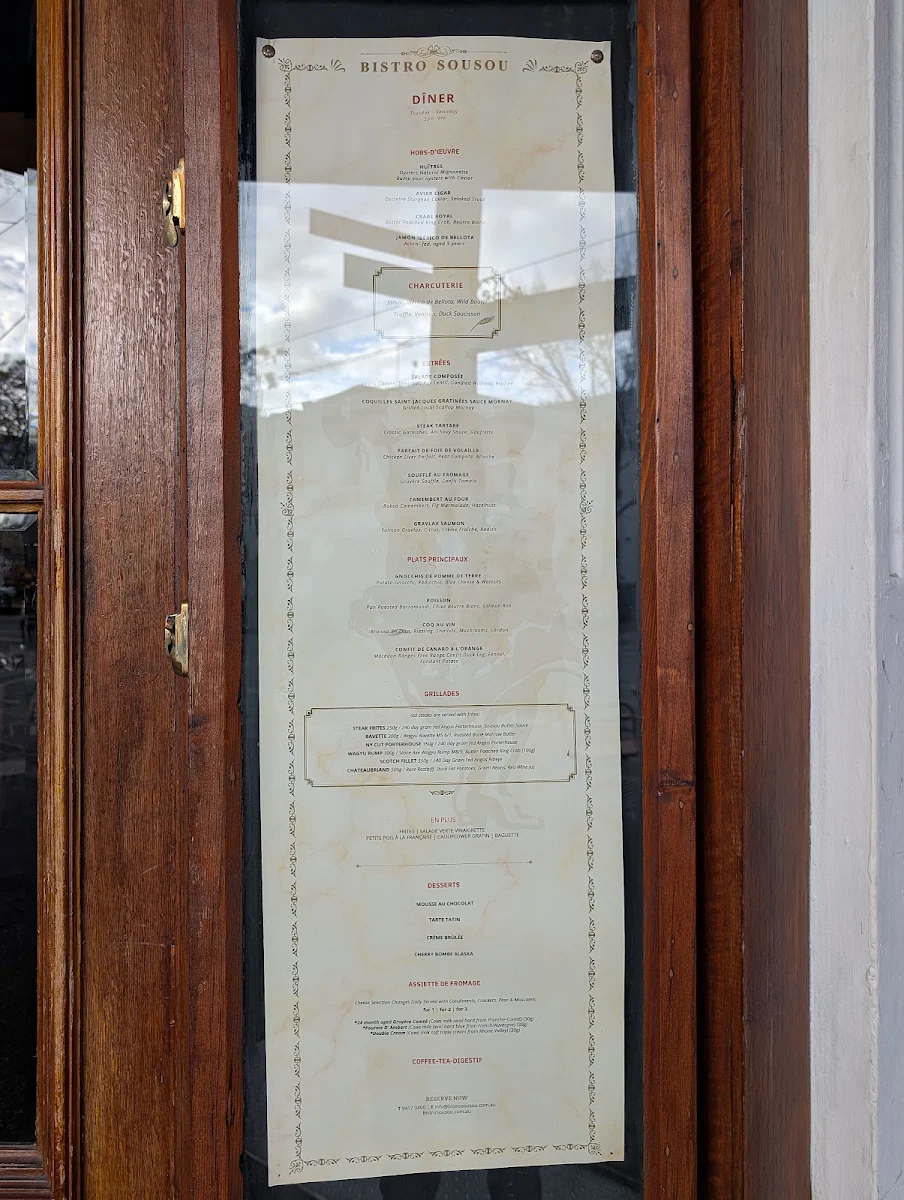 Menu, Bistro Sousou