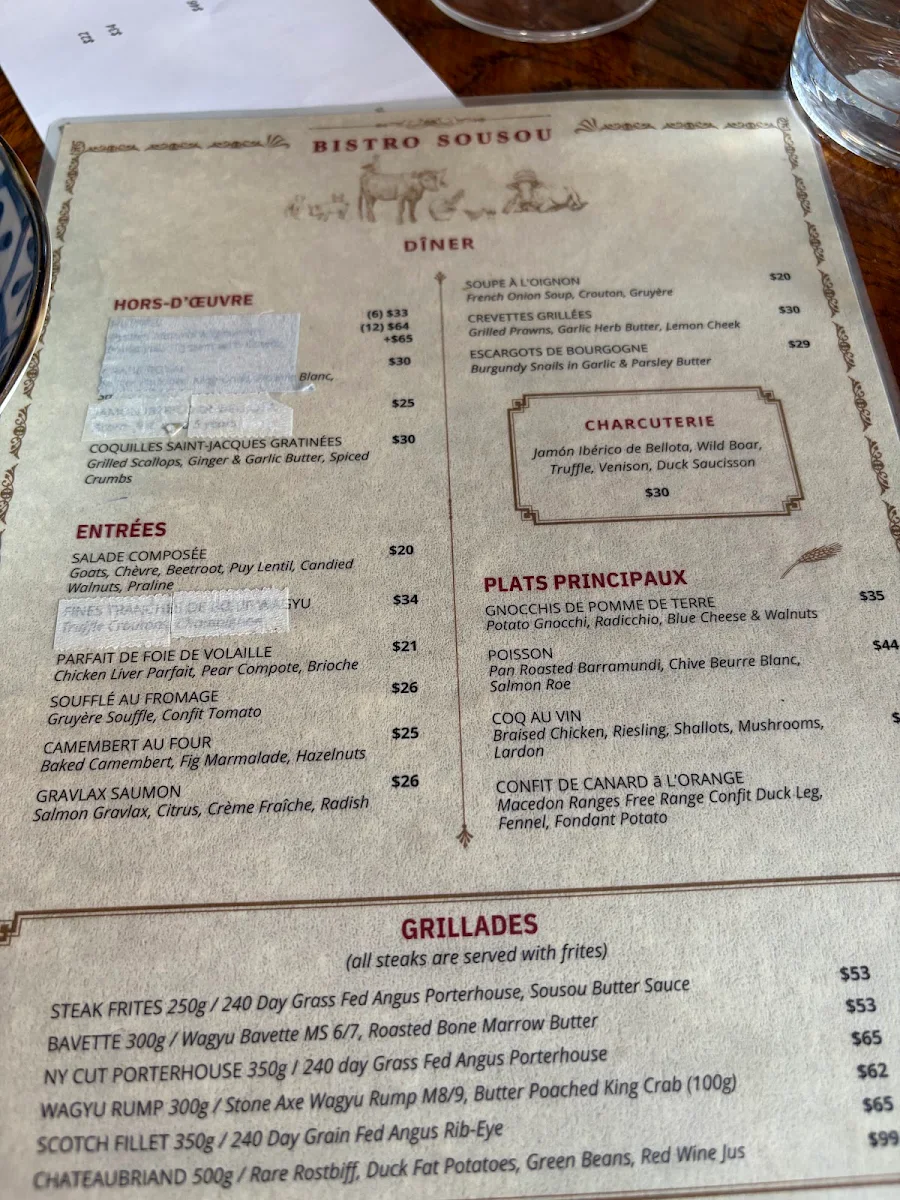 Menu, Bistro Sousou
