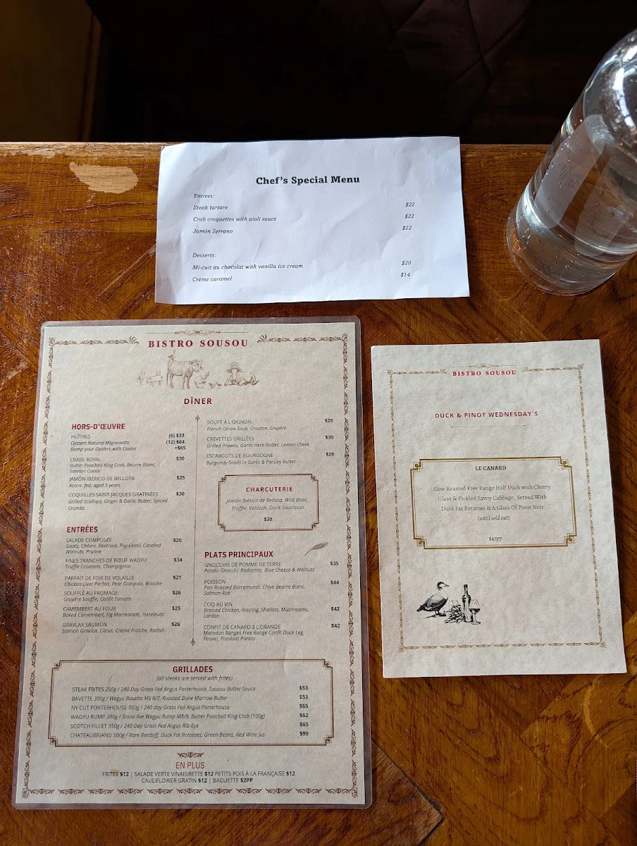 Menu, Bistro Sousou