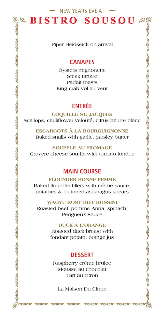 Menu, Bistro Sousou