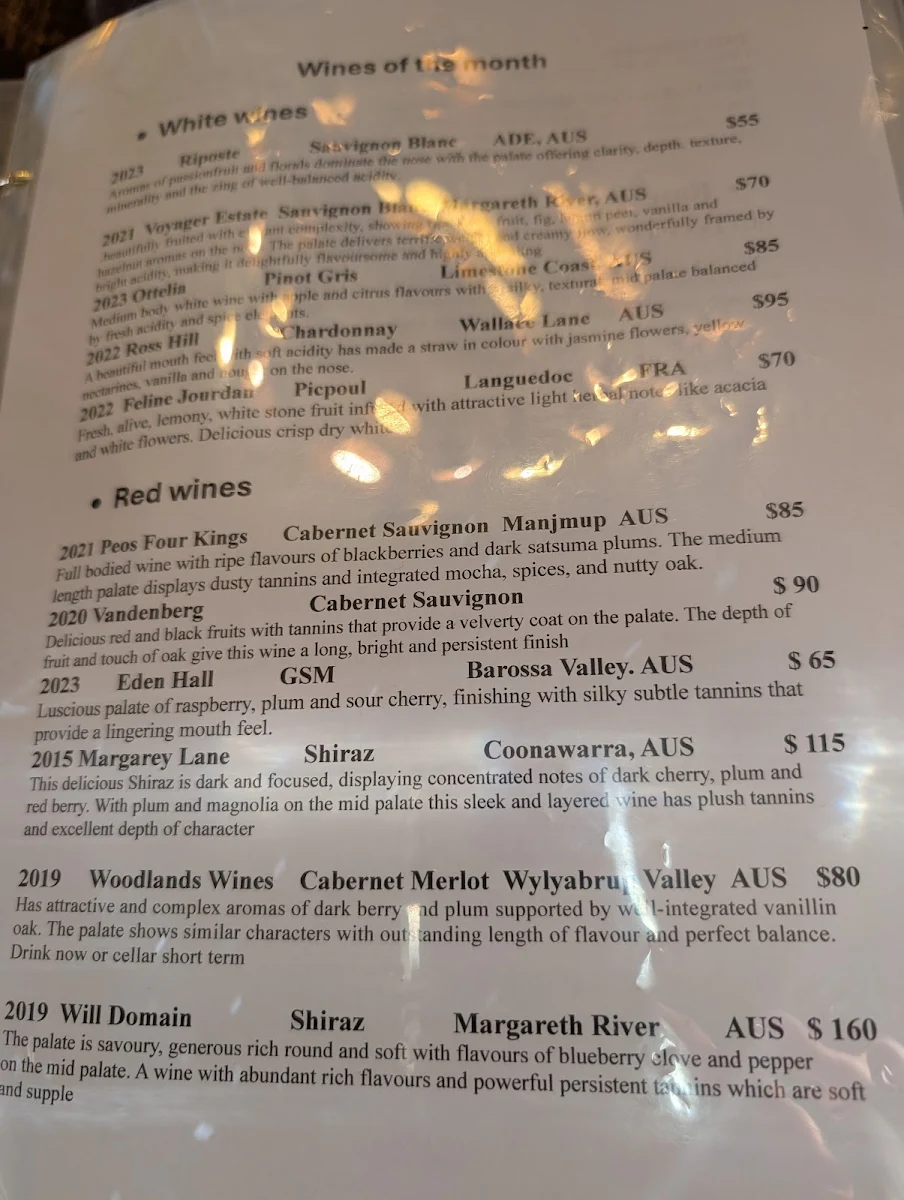 Menu, Bistro Sousou