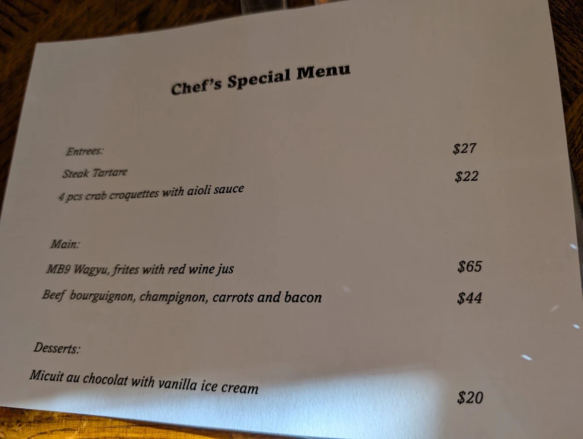 Menu, Bistro Sousou