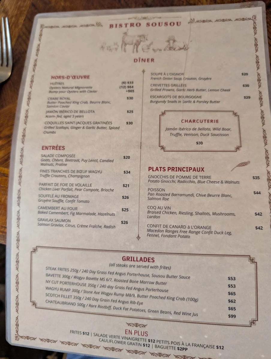 Menu, Bistro Sousou
