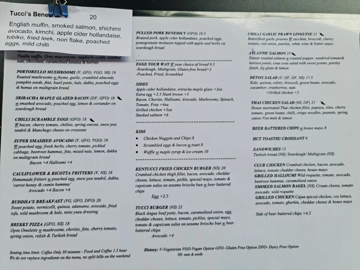 Menu, Son of Tucci Cafe Mount Waverley