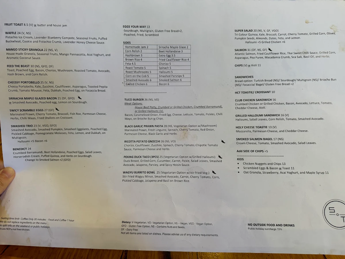 Menu, Son of Tucci Cafe Mount Waverley