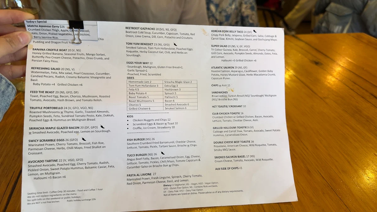 Menu, Son of Tucci Cafe Mount Waverley