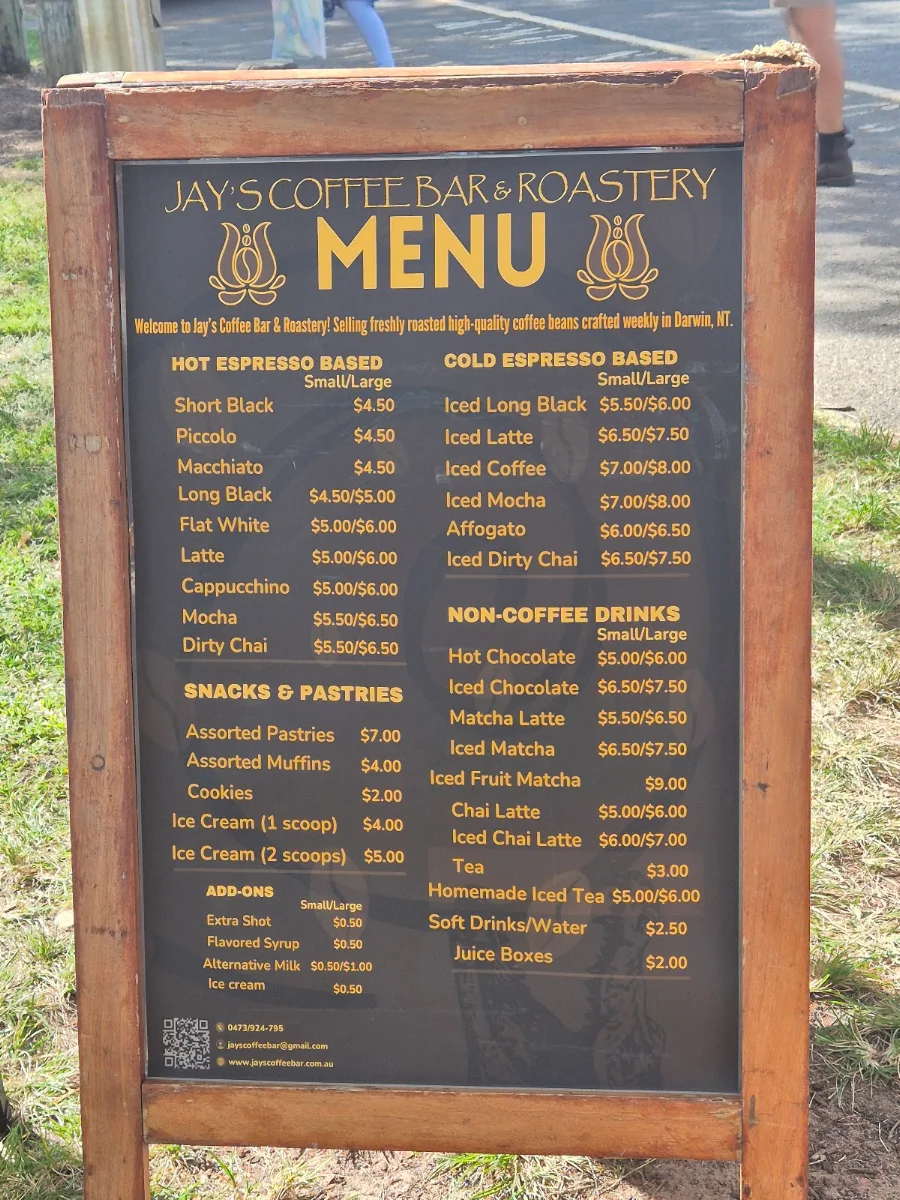 Menu, Jay's Coffee Bar