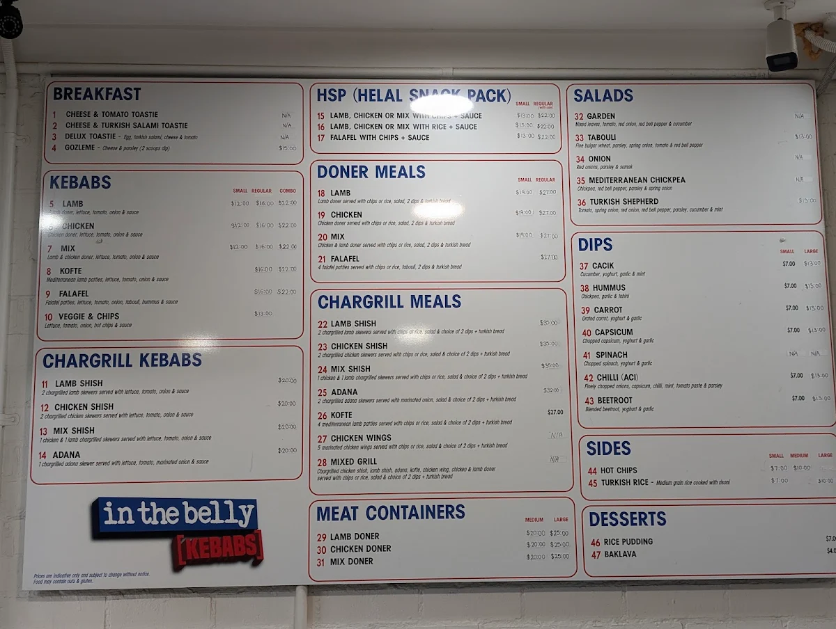 Menu, In The Belly Kebabs