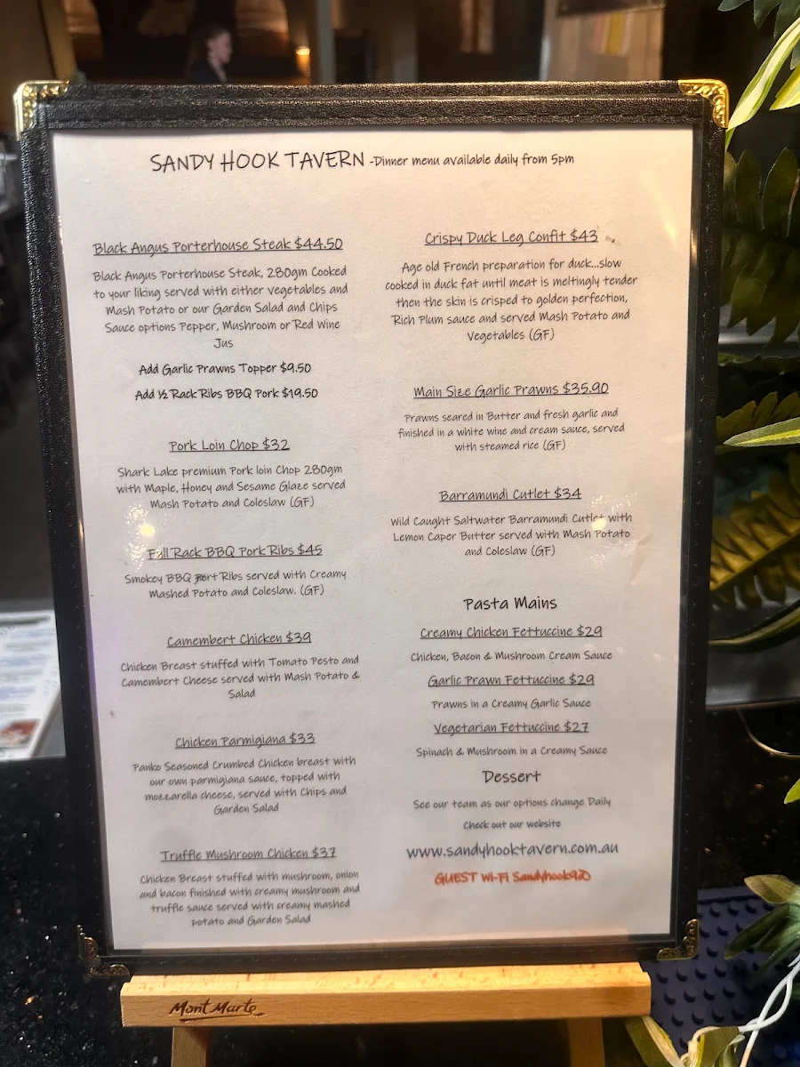 Menu, SANDY HOOK TAVERN