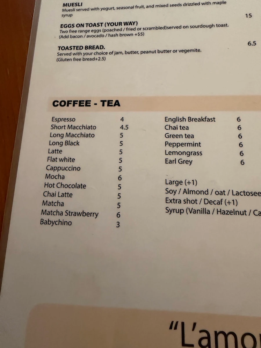 Menu, Cafe Vicolino