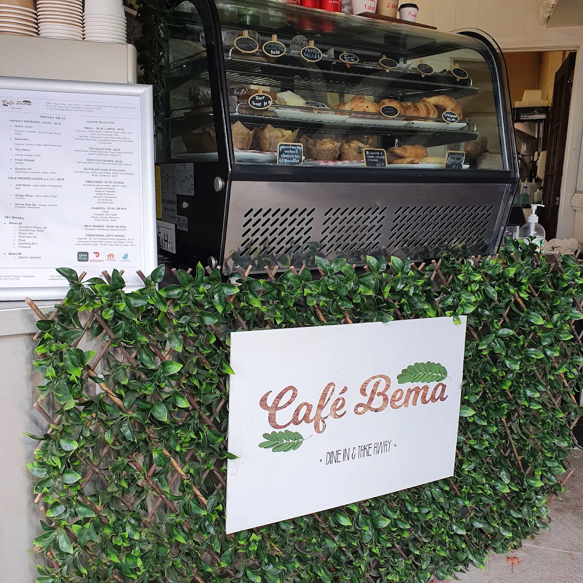 Menu, Cafe Bema