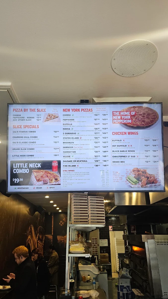 Menu, Sal's Authentic New York Pizza - Exhibition Street