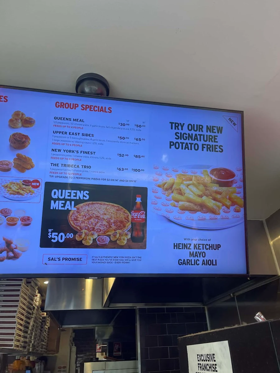 Menu, Sal's Authentic New York Pizza - Exhibition Street