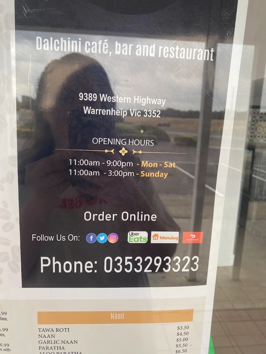 Menu, Dalchini café, bar and Indian restaurant