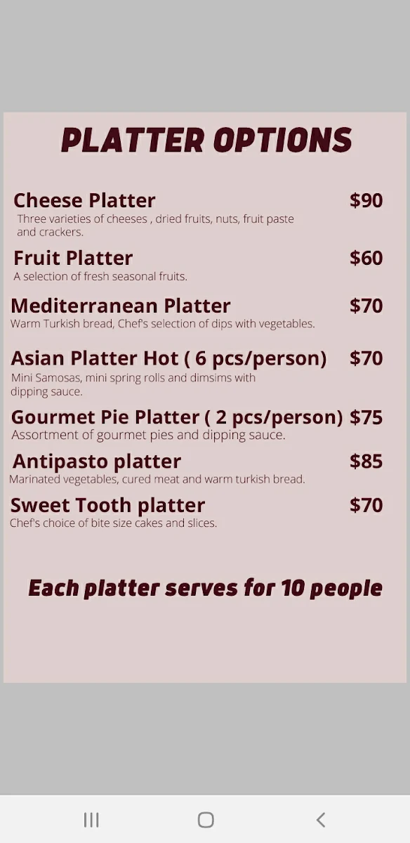 Menu, Mr Ed Coffee & More