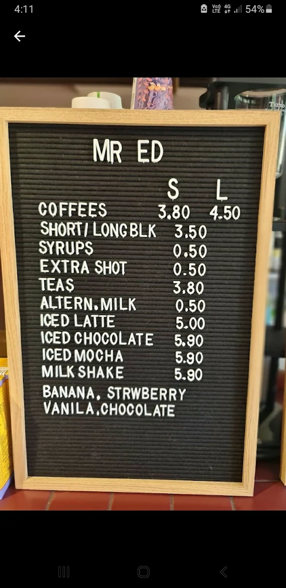 Menu, Mr Ed Coffee & More