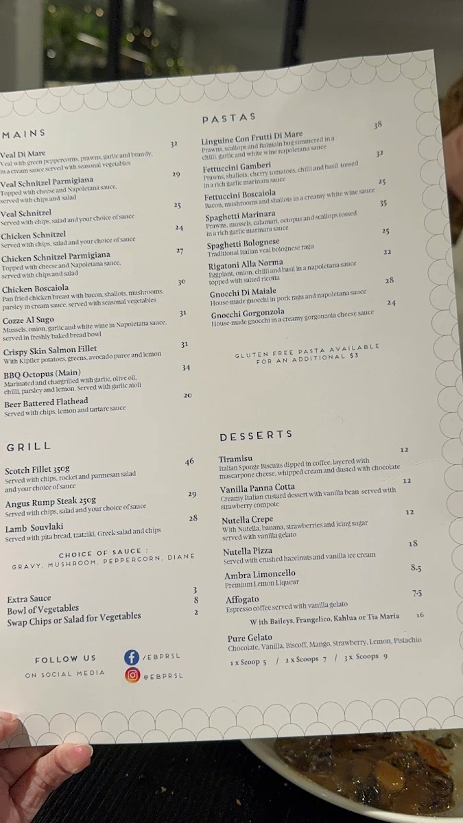 Menu, Cucina Mia Restaurant