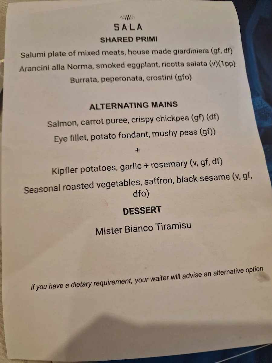 Menu, Mister Bianco