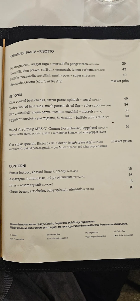 Menu, Mister Bianco
