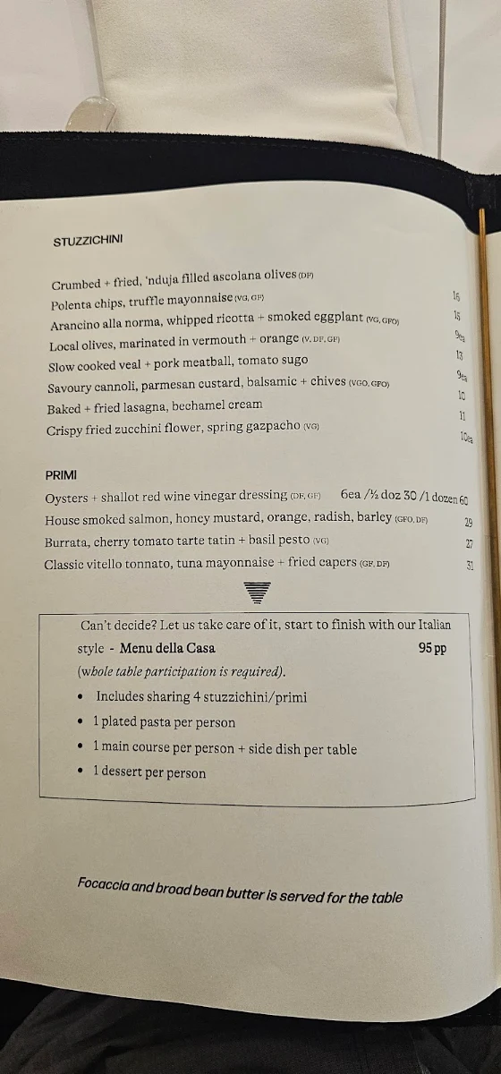 Menu, Mister Bianco