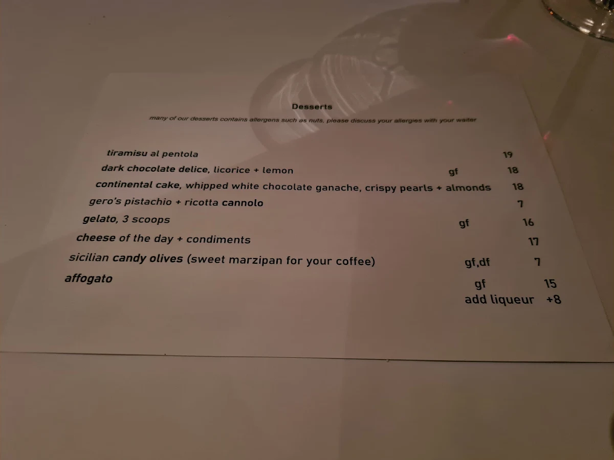 Menu, Mister Bianco