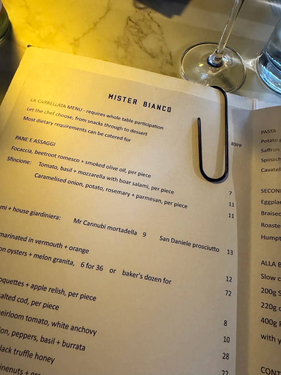 Menu, Mister Bianco