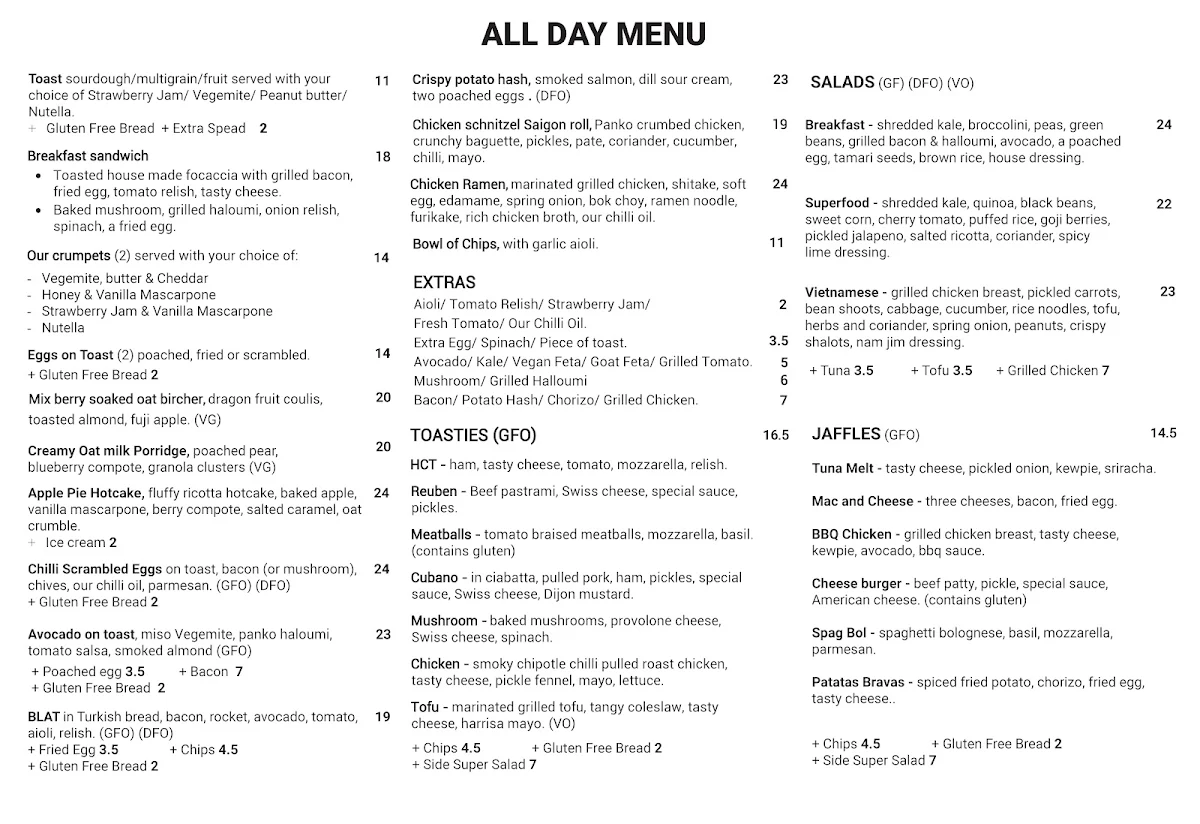 Menu, Bicycle Thieves Cafe