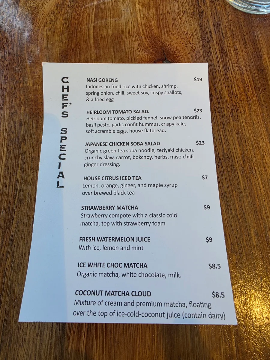 Menu, Bicycle Thieves Cafe