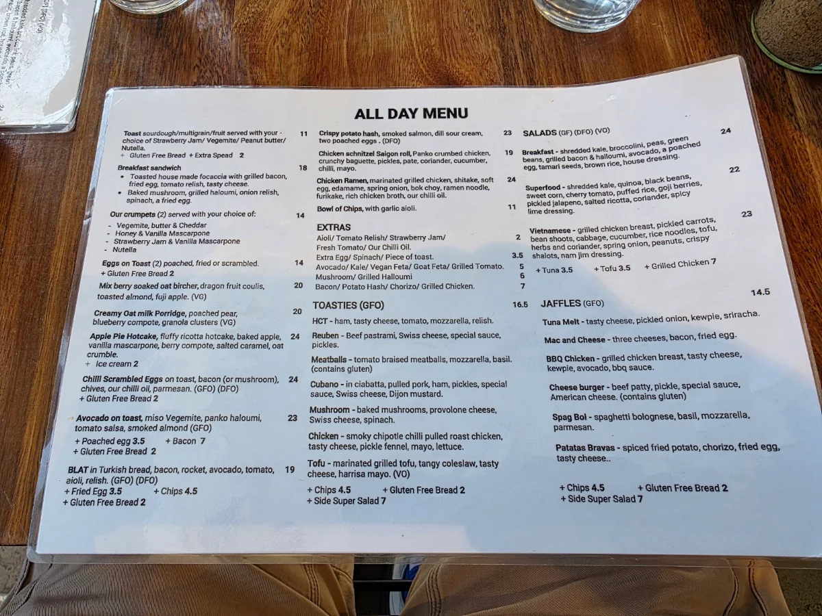 Menu, Bicycle Thieves Cafe