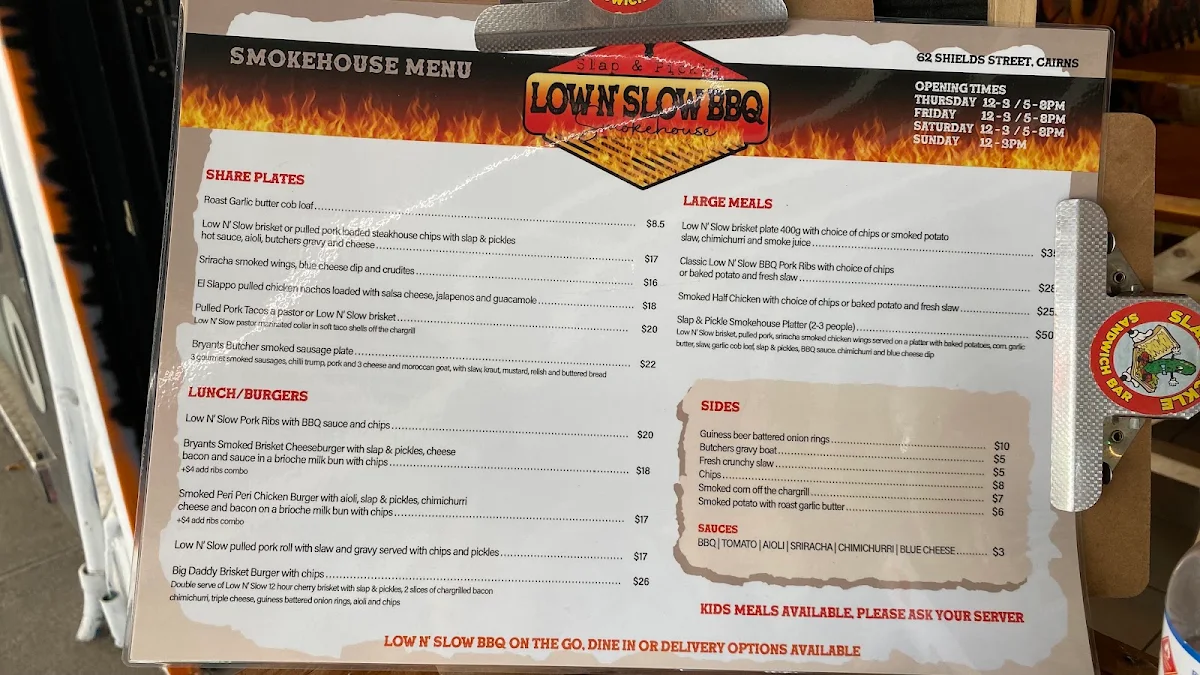 Menu, Slap and Pickle Low and Slow Smokehouse