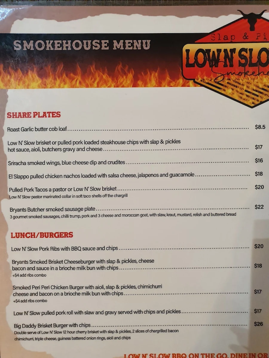Menu, Slap and Pickle Low and Slow Smokehouse