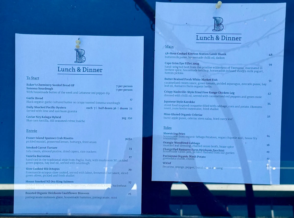 Menu, The Botanica Vaucluse