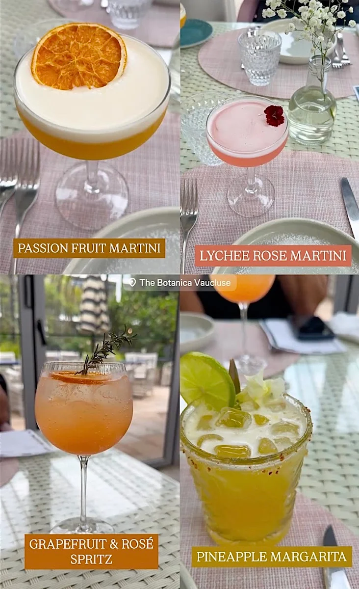 Menu, The Botanica Vaucluse