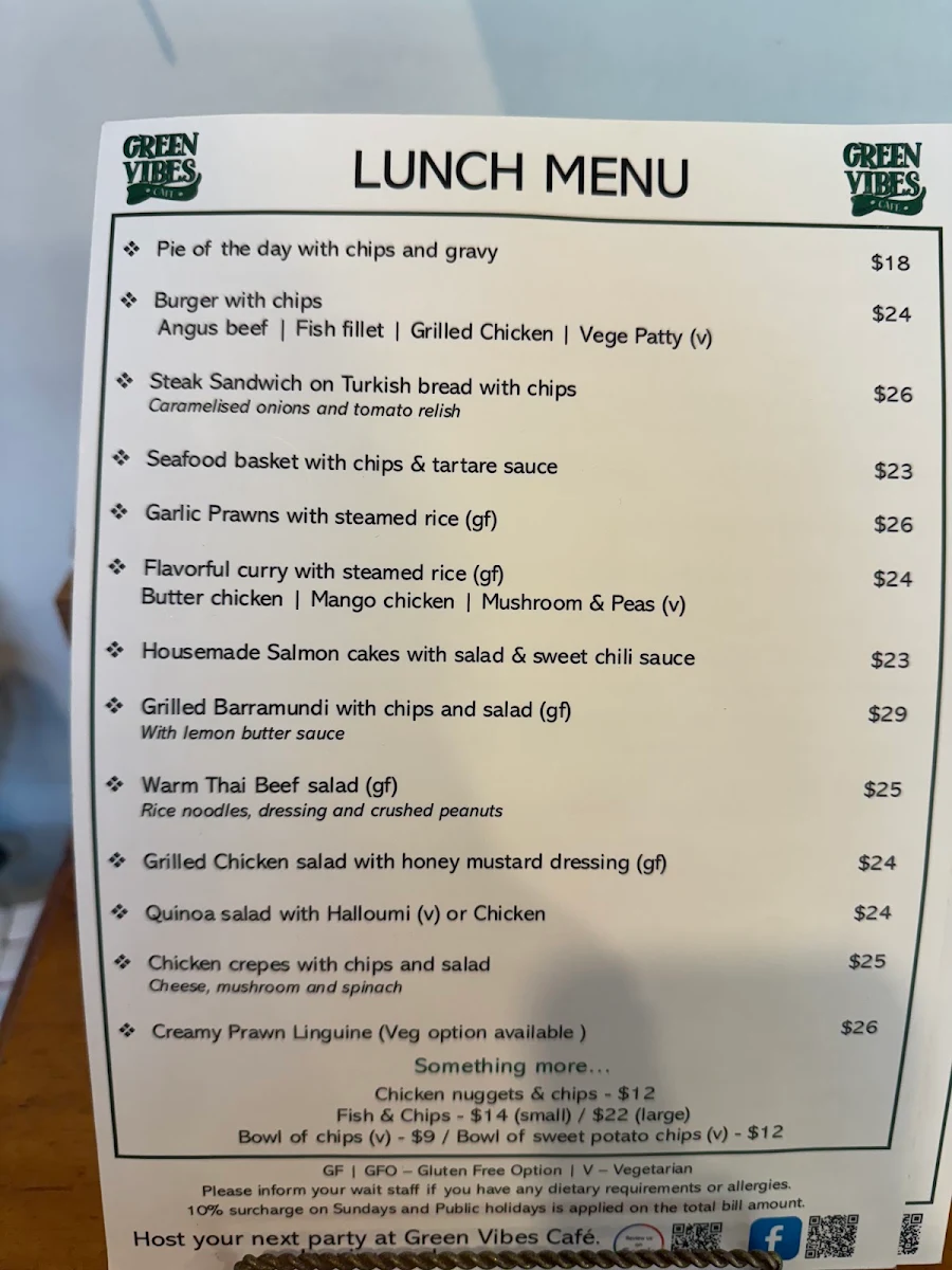 Menu, Green Vibes Cafe