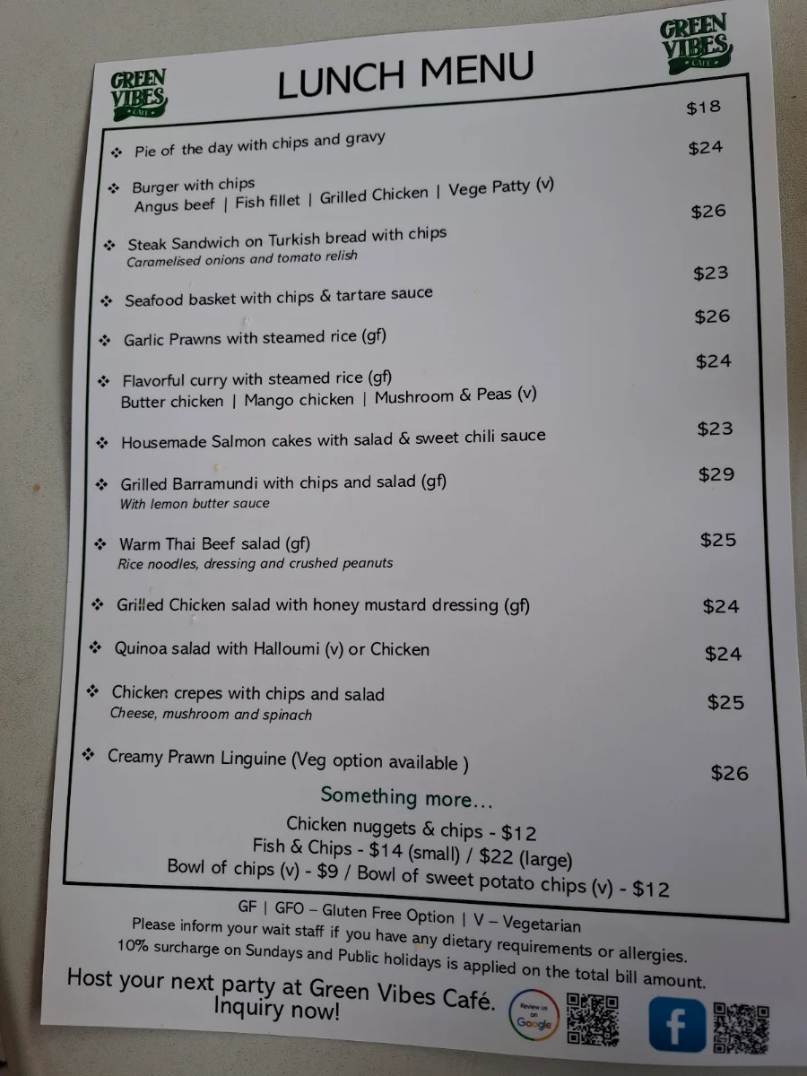 Menu, Green Vibes Cafe