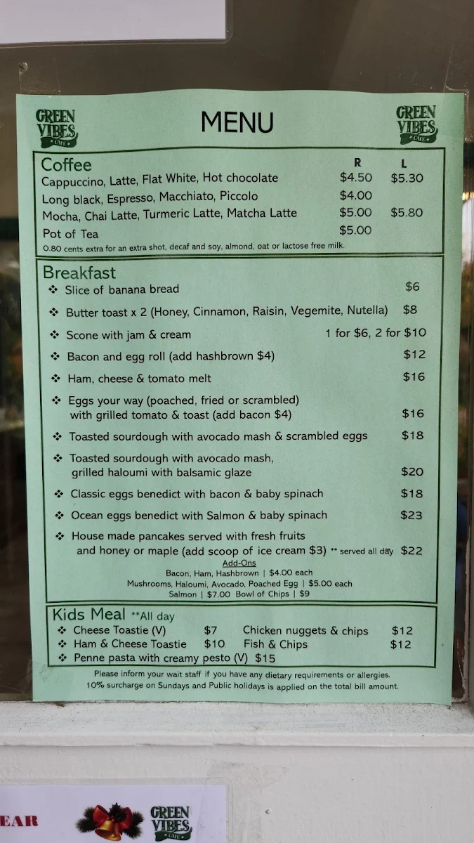 Menu, Green Vibes Cafe