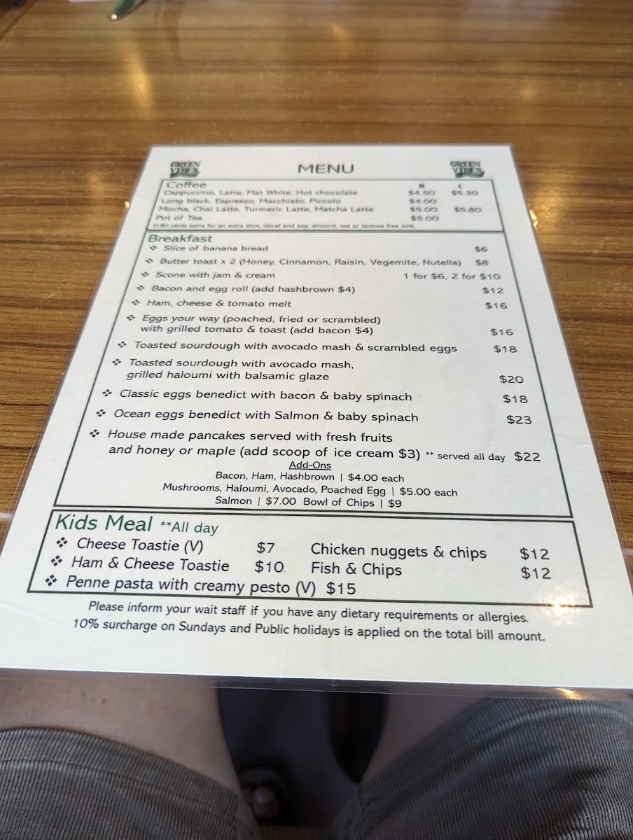 Menu, Green Vibes Cafe