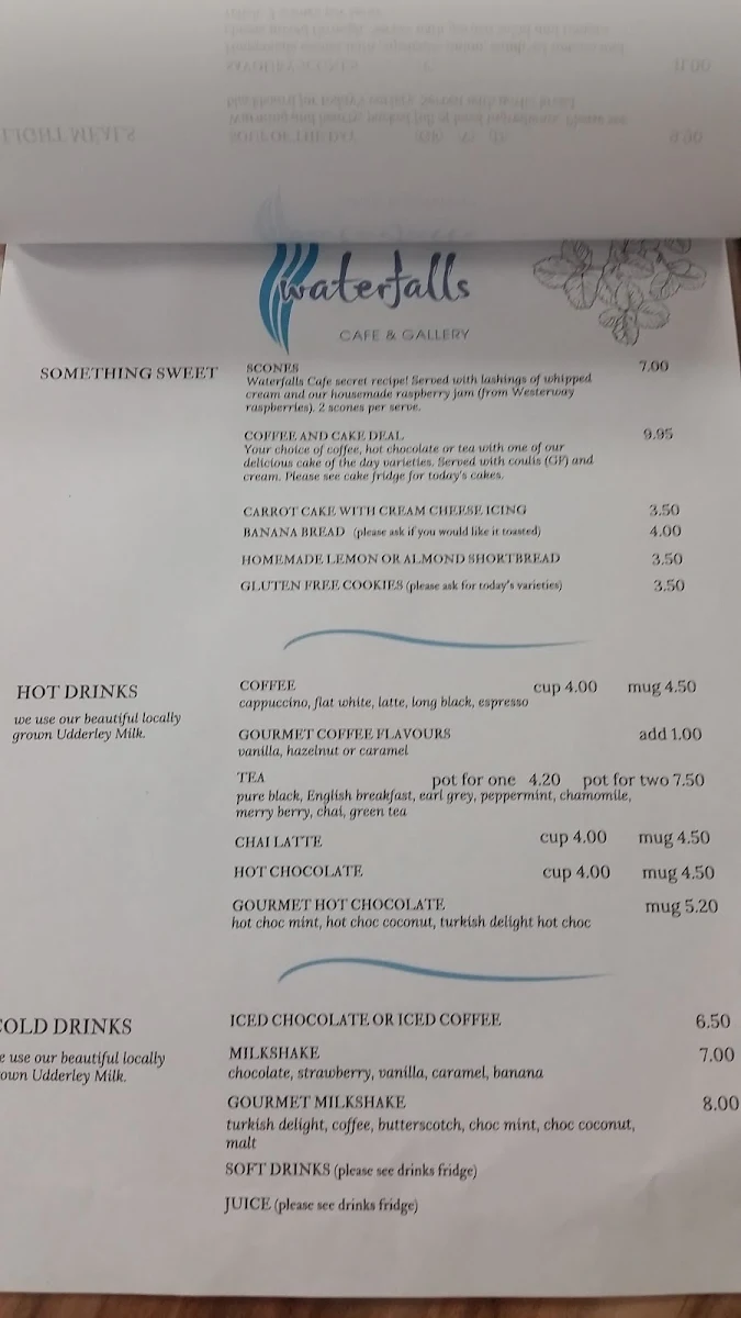 Menu, Waterfalls Cafe & Gallery